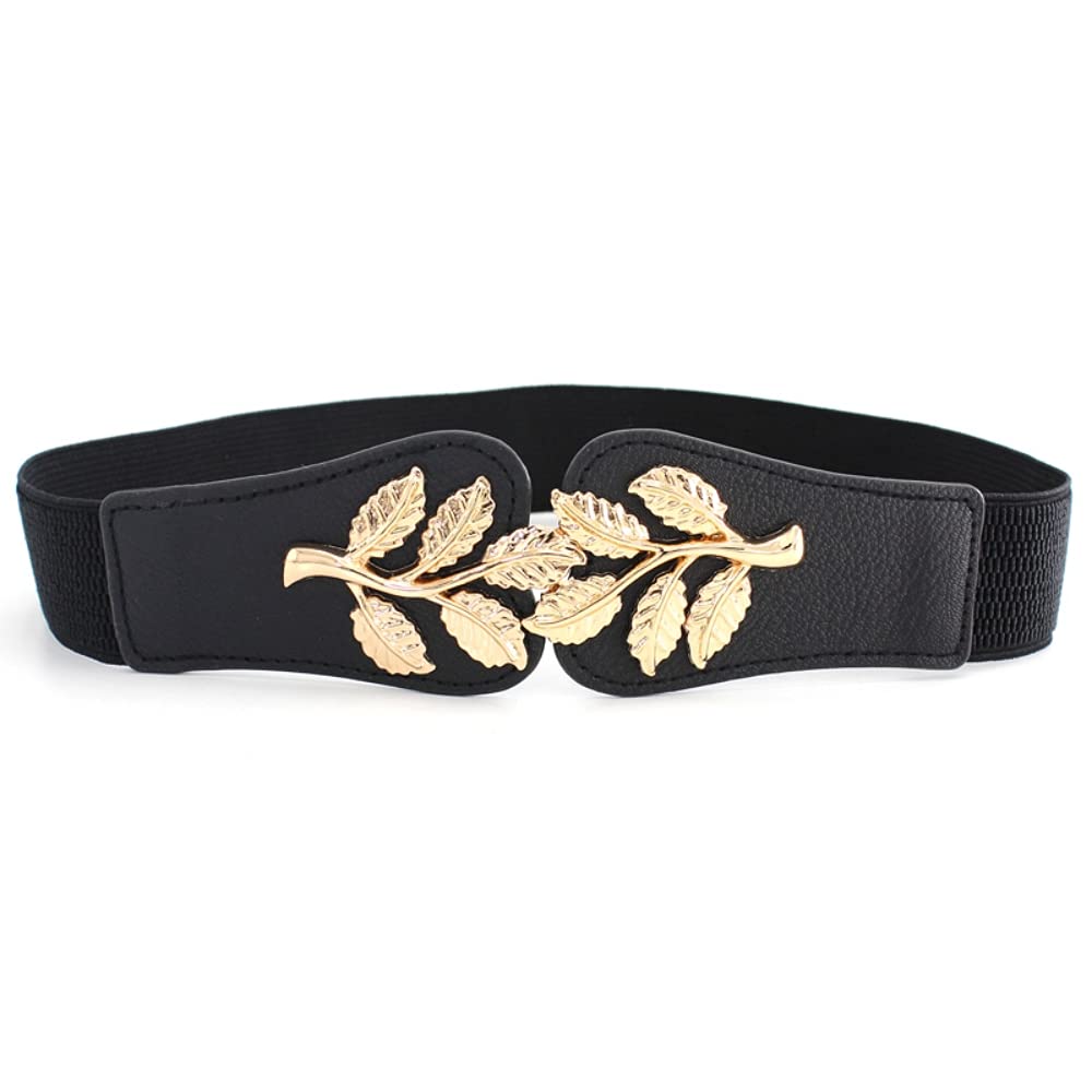 PALAY Fashion Elastic Skinny Belts for Women Girls,Golden Leaf Buckle for Dresses Coat Fashion Elastic Wide Waist -(66-90cm Waist) PALAY Fashion Elastic Skinny Belts for Women Girls,Golden Leaf Buckle for Dresses Coat Fashion Elastic Wide Waist -(66-90cm Waist)